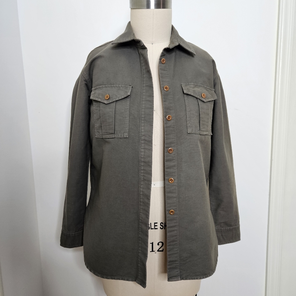Madewell Small Green Cargo Work Shirt Button Up Long Sleeve Jacket Womens